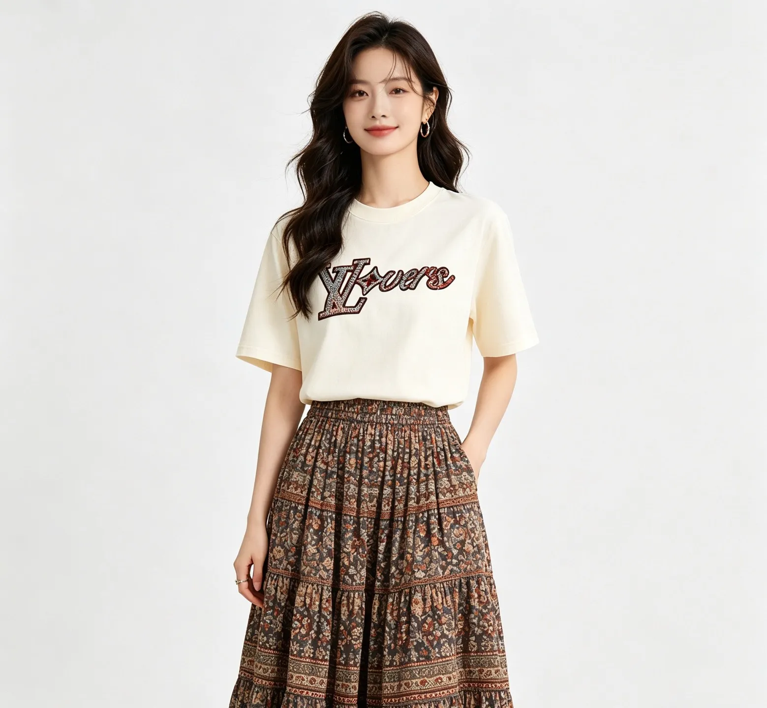 Louis Vuitton/Louis Vuitton beaded embroidered monogram short sleeves